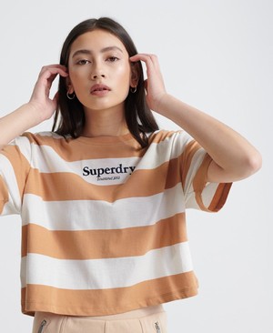 Superdry Harper Stripe Boxy Női Pólók Fehér/Narancssárga | TNAZH9258